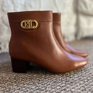 Ralph Lauren Tan Ankle Booties with Gold Accent